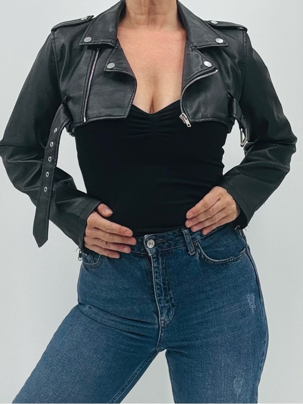 Ashley by 26 International Outerwear Indie Moto Faux Leather Cropped Jacket